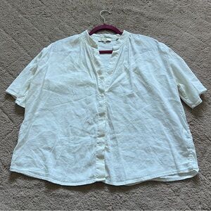 NWOT Vince Linen Blend Band Collar Cream Blouse Women’s Size XS